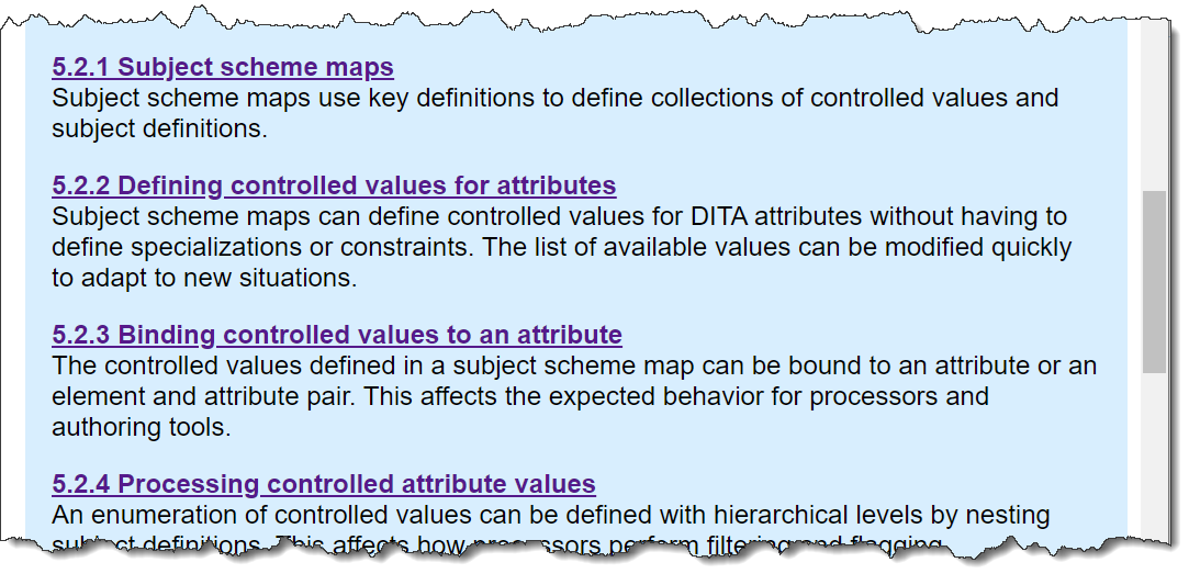 Portion of a screen capture showing three short portions of text with titles. Each title includes a chapter/section number such as 2.2.1, and is visually styled as a hyperlink (blue and underlined).